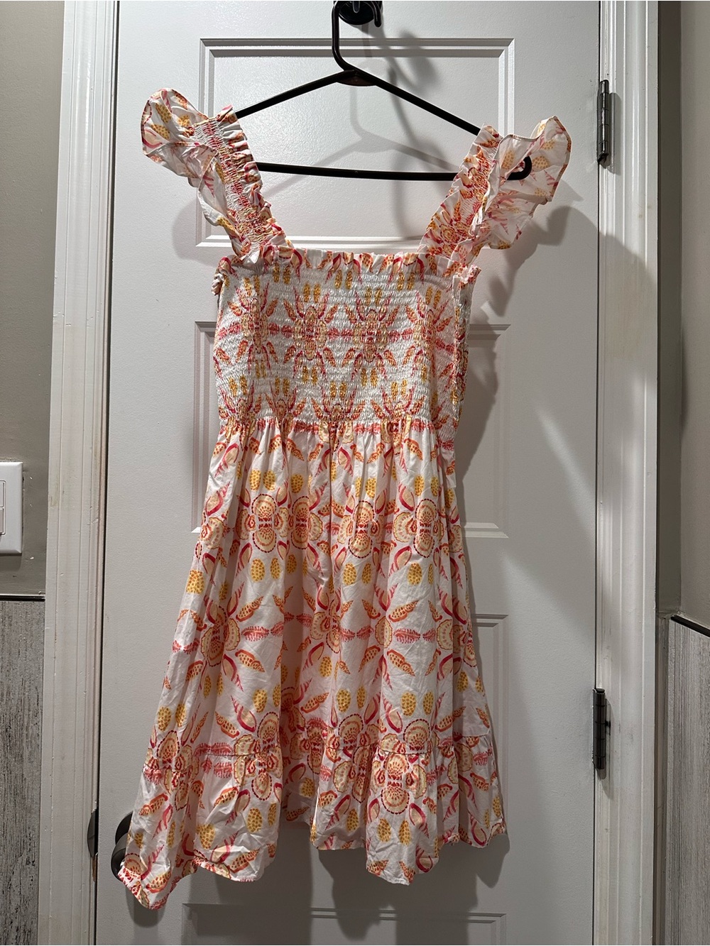Hill House Elizabeth Nap Dress in White & Orange Seashell Pattern